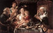 JORDAENS, Jacob As the Old Sang the Young Play Pipes dy oil painting on canvas